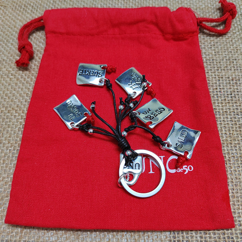 Wholesale Spanish Unode50 Good Luck Health Love Metal Keychain